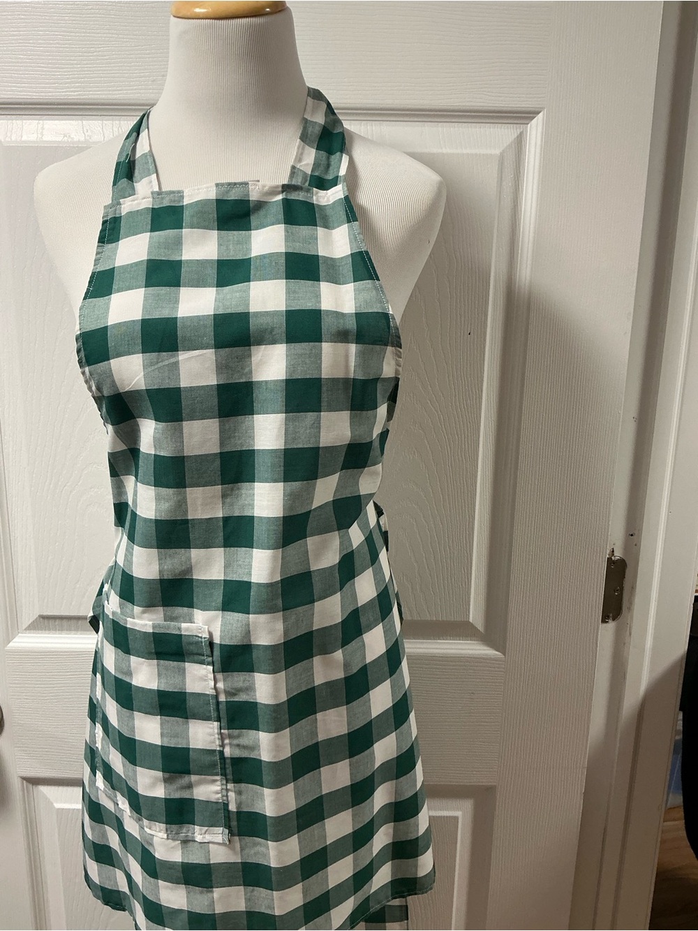 Green and White Gingham Kitchen Apron - Handmade